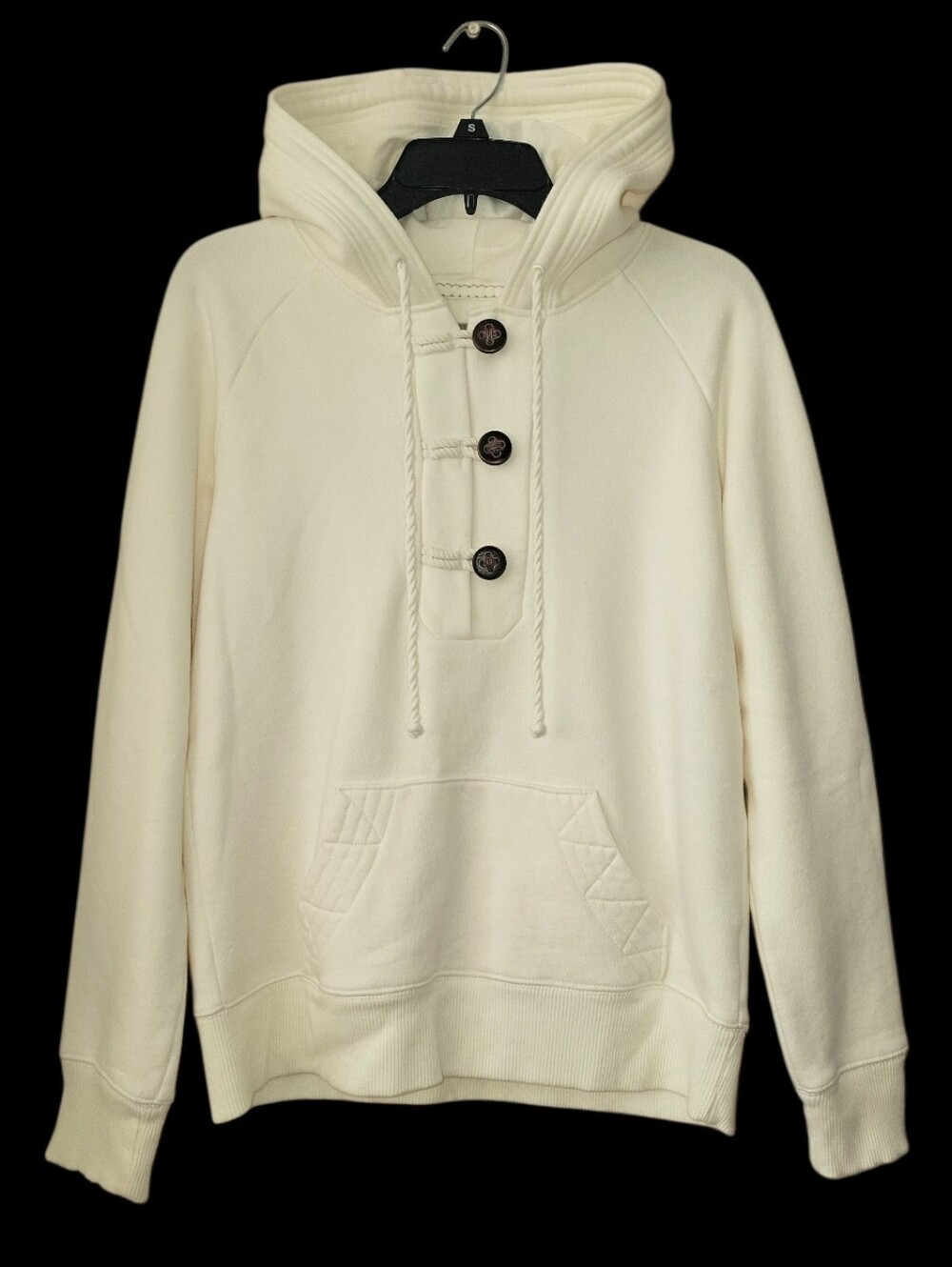 Y2K Old Navy Cream Button Henley Pullover Hoodie 2007 Boho, L, NWOT
